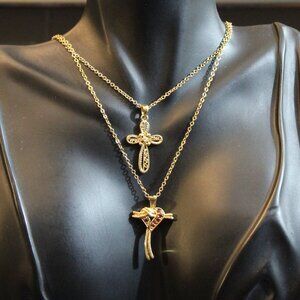 Delicate Cross Pendant Necklace Lot of Two Lia Sophia